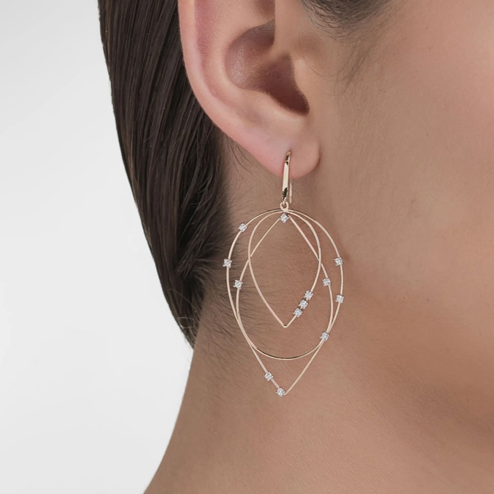 LANA 3-Tier Drop Hoop Earrings with Diamonds